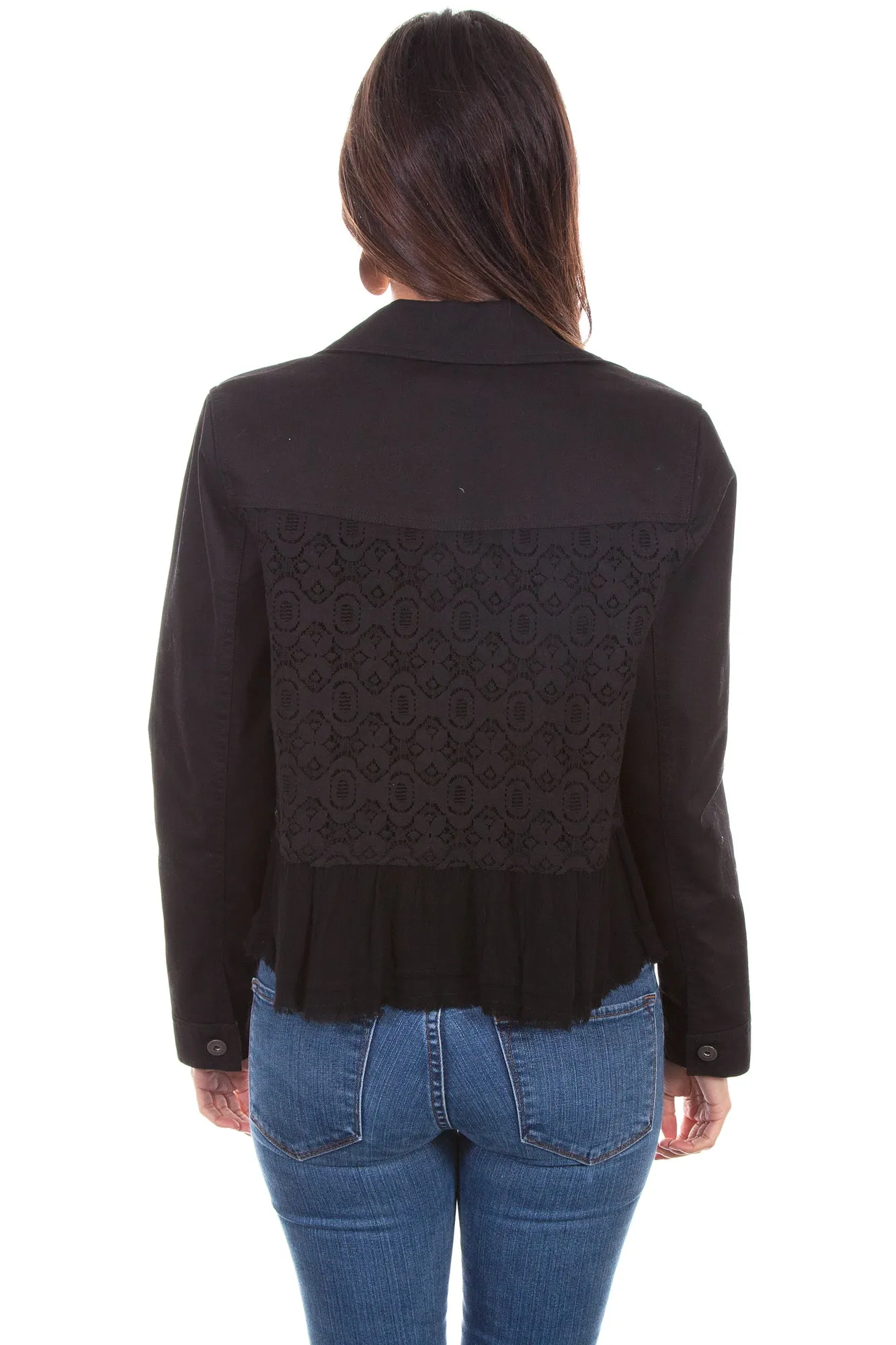 Scully Womens Black Cotton Blend Lace Inset Denim Jacket