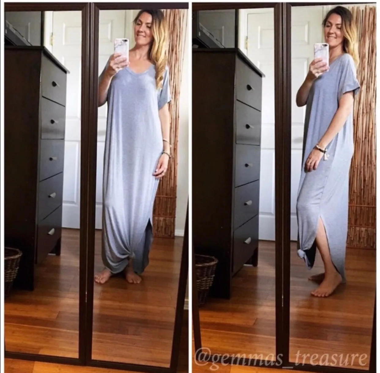 Short Sleeve Grey Dolman Maxi Dress