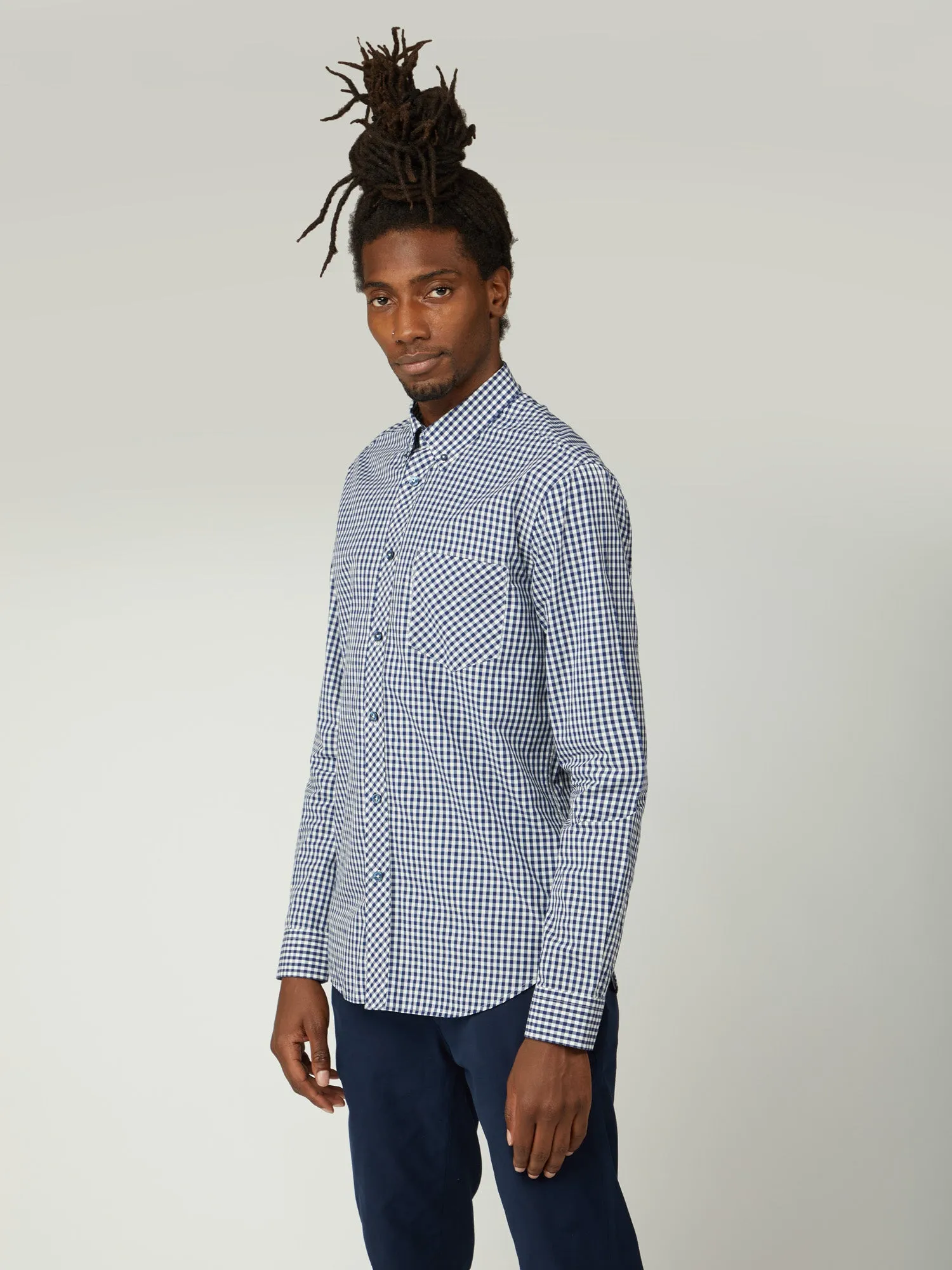 Signature Long-Sleeve Gingham Shirt - Dark Blue