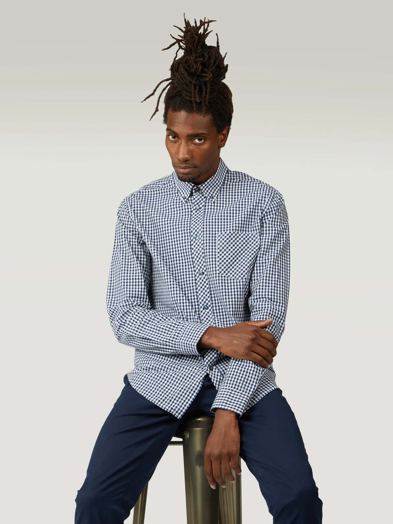 Signature Long-Sleeve Gingham Shirt - Dark Blue