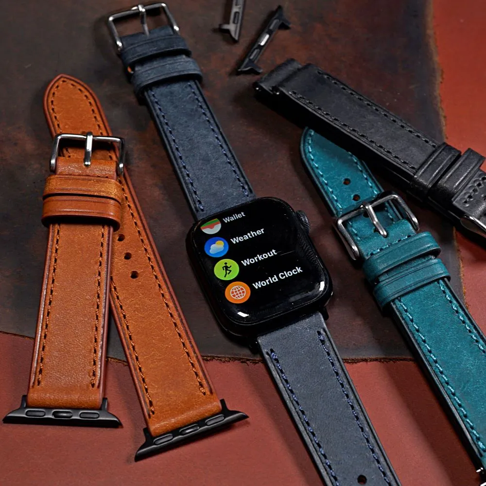 Signature Pueblo Leather Strap in Navy (Apple Watch)