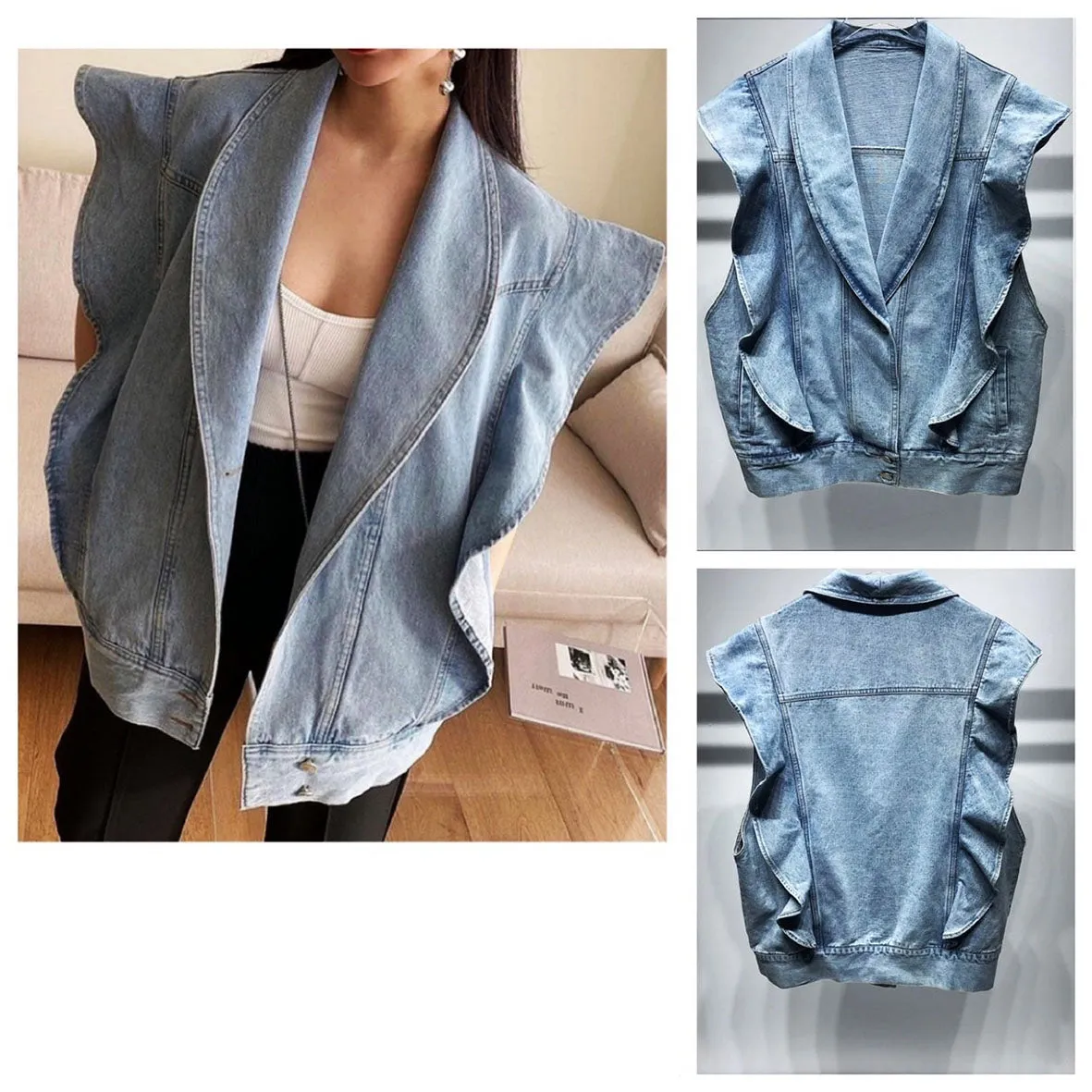 SLEEVELESS DENIM JACKET BLUE