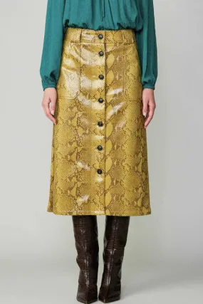 Snake Skin Print Faux Leather Skirt-Yellow