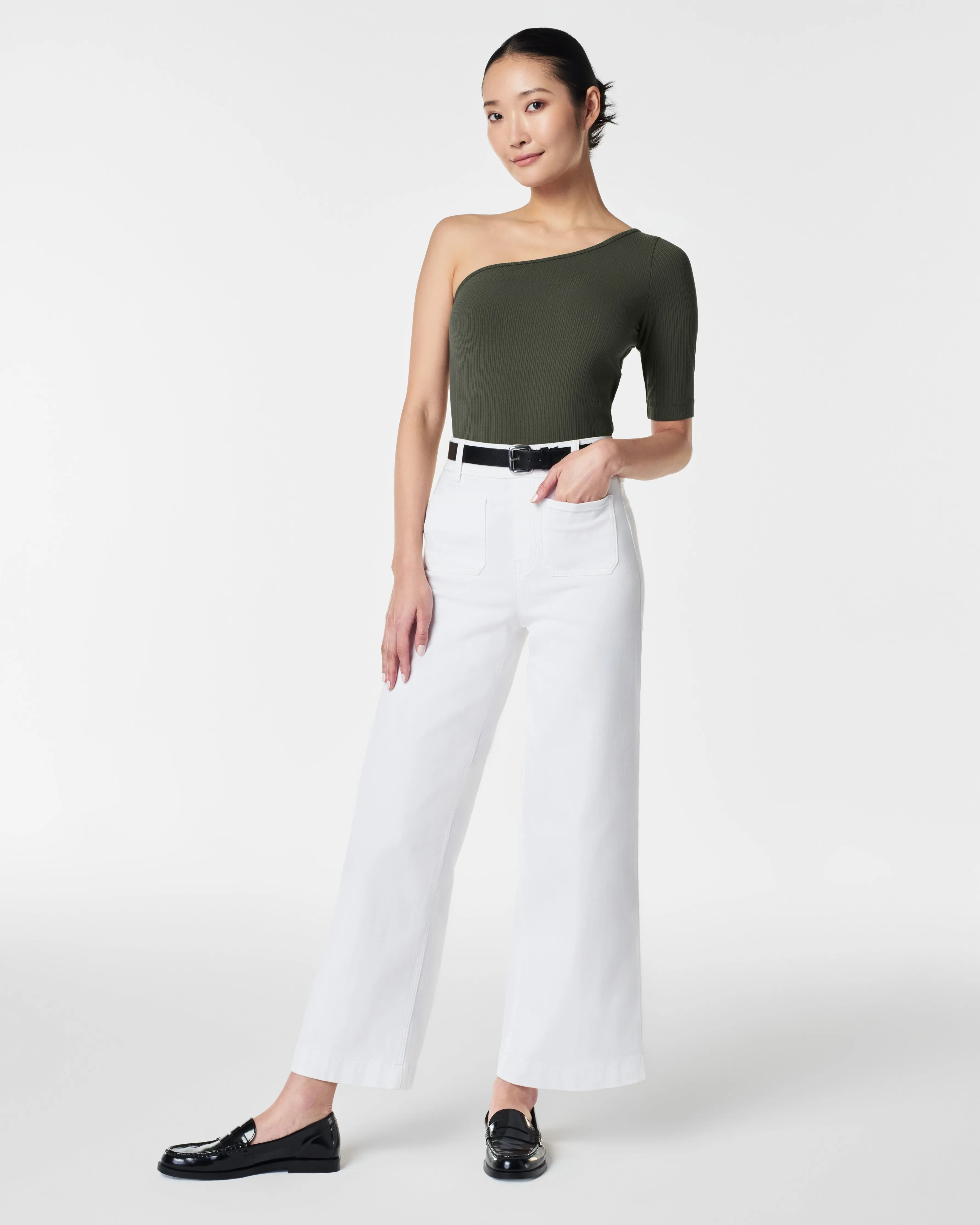 Stretch Rib One-Shoulder Top