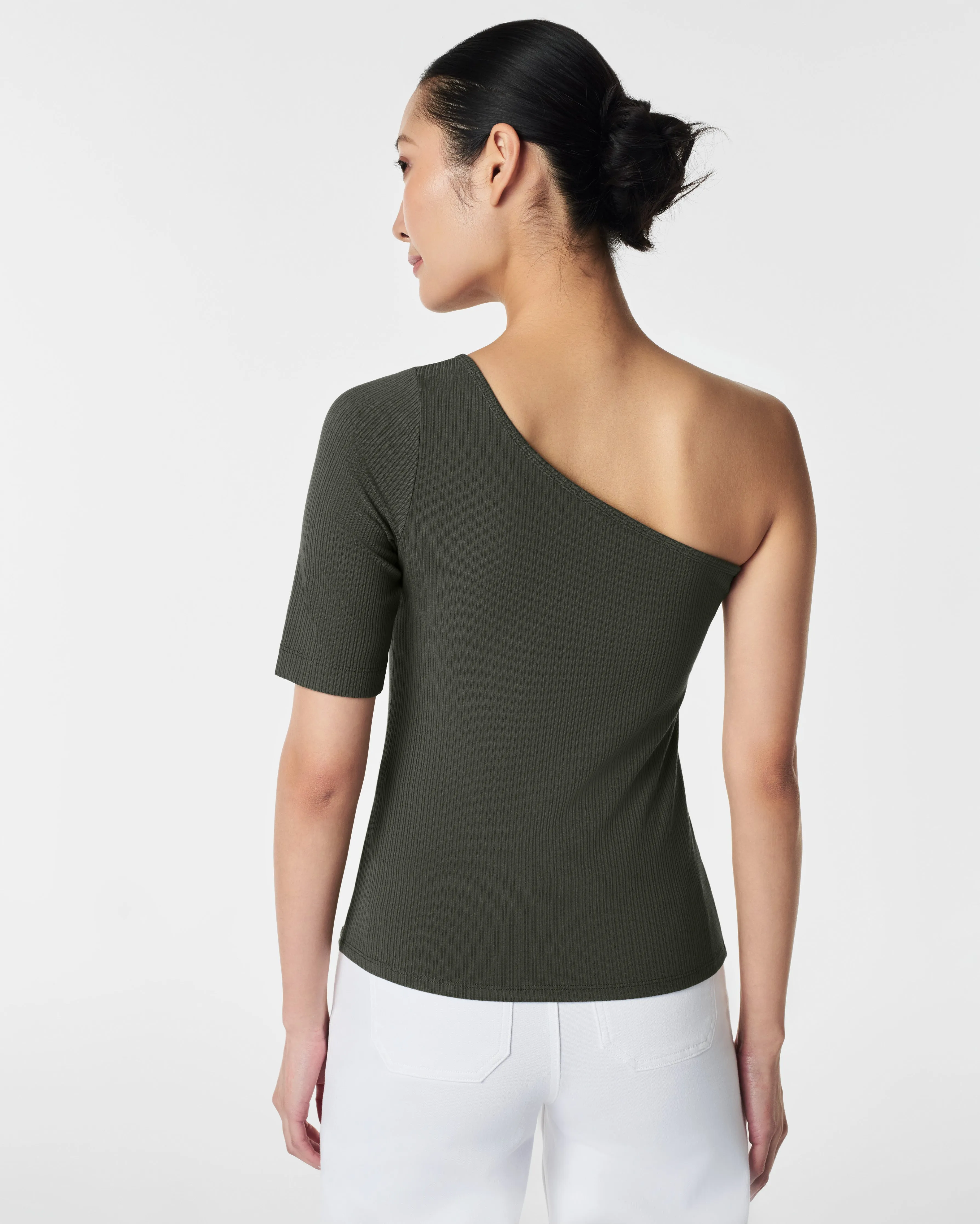 Stretch Rib One-Shoulder Top