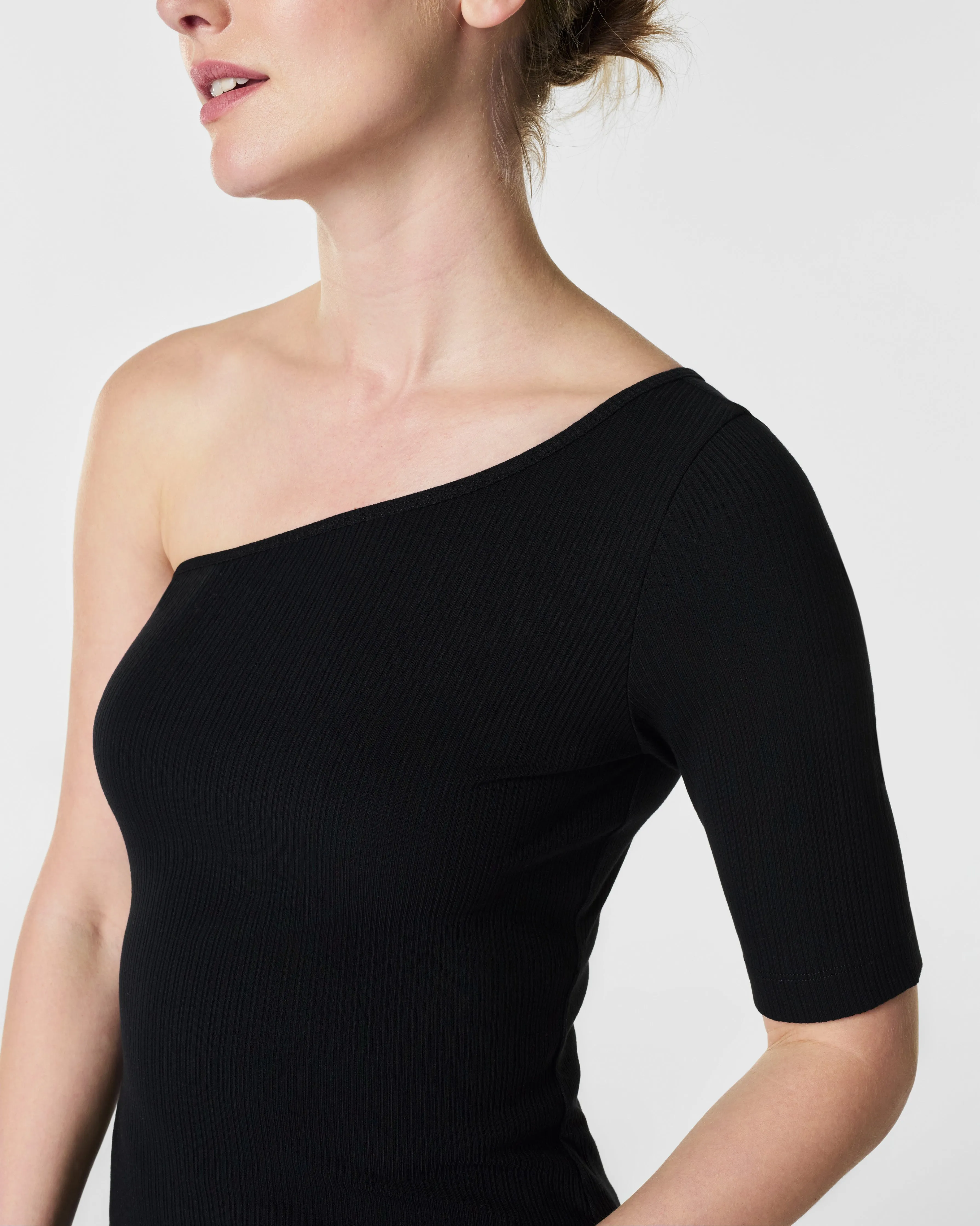 Stretch Rib One-Shoulder Top