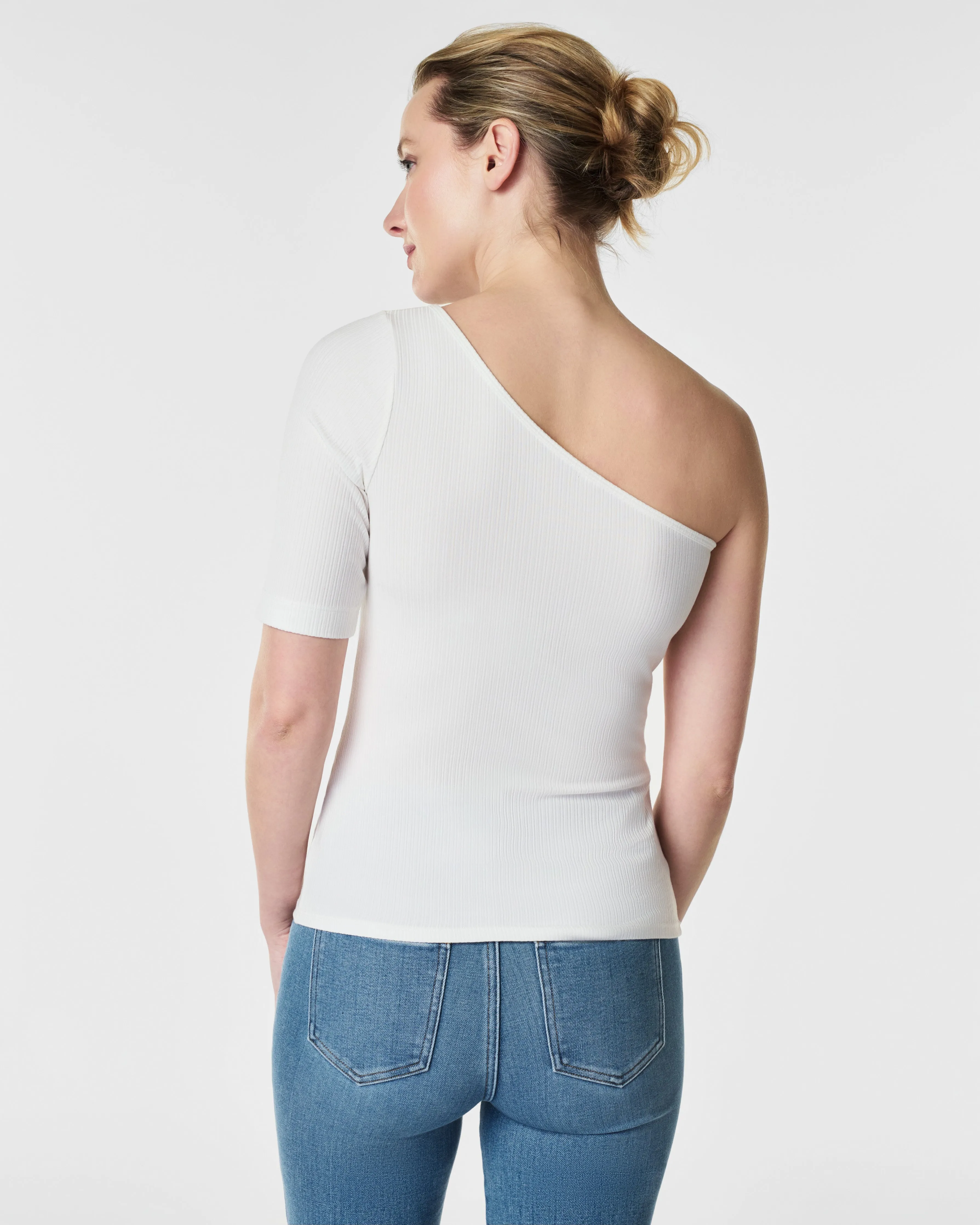 Stretch Rib One-Shoulder Top