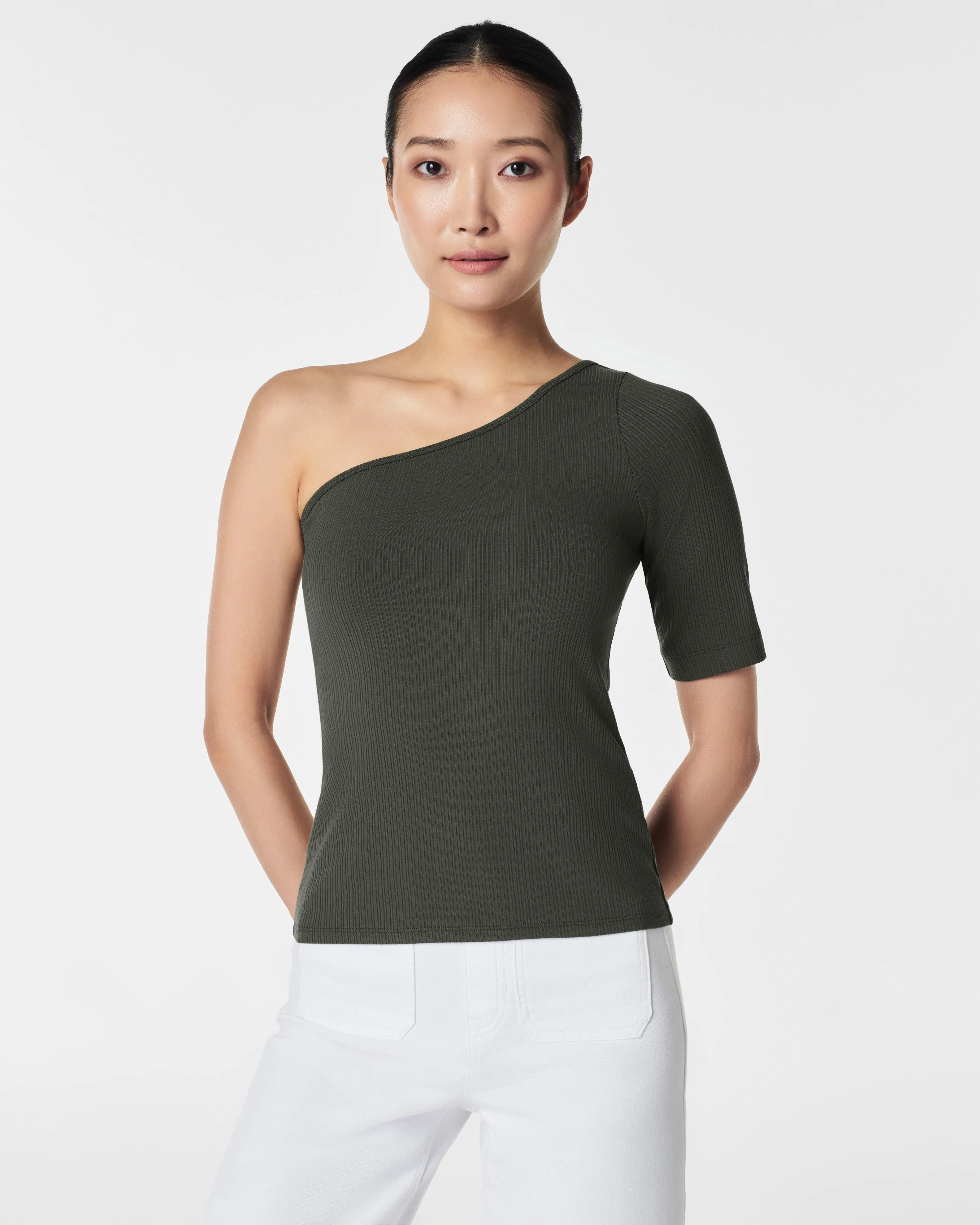 Stretch Rib One-Shoulder Top