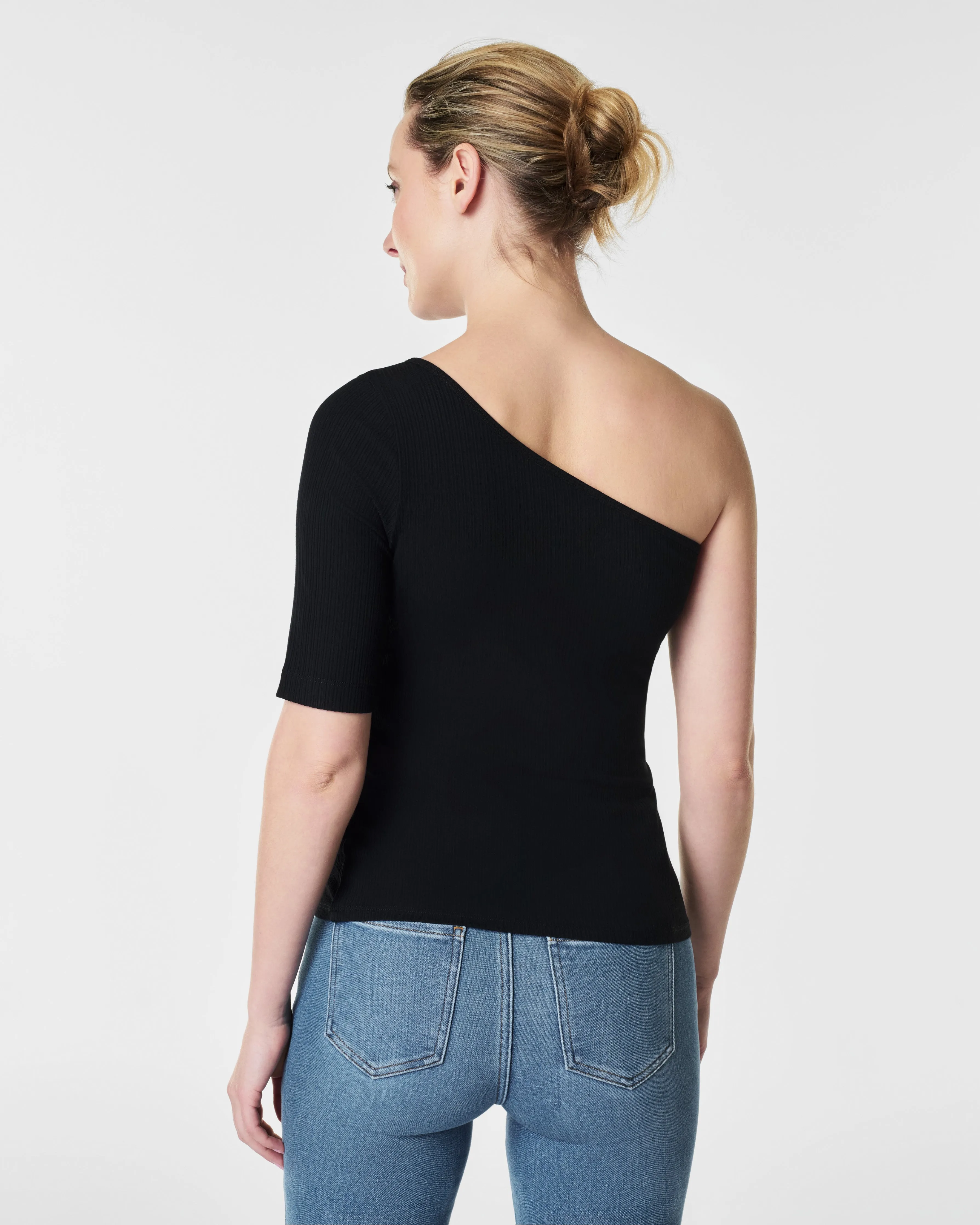 Stretch Rib One-Shoulder Top