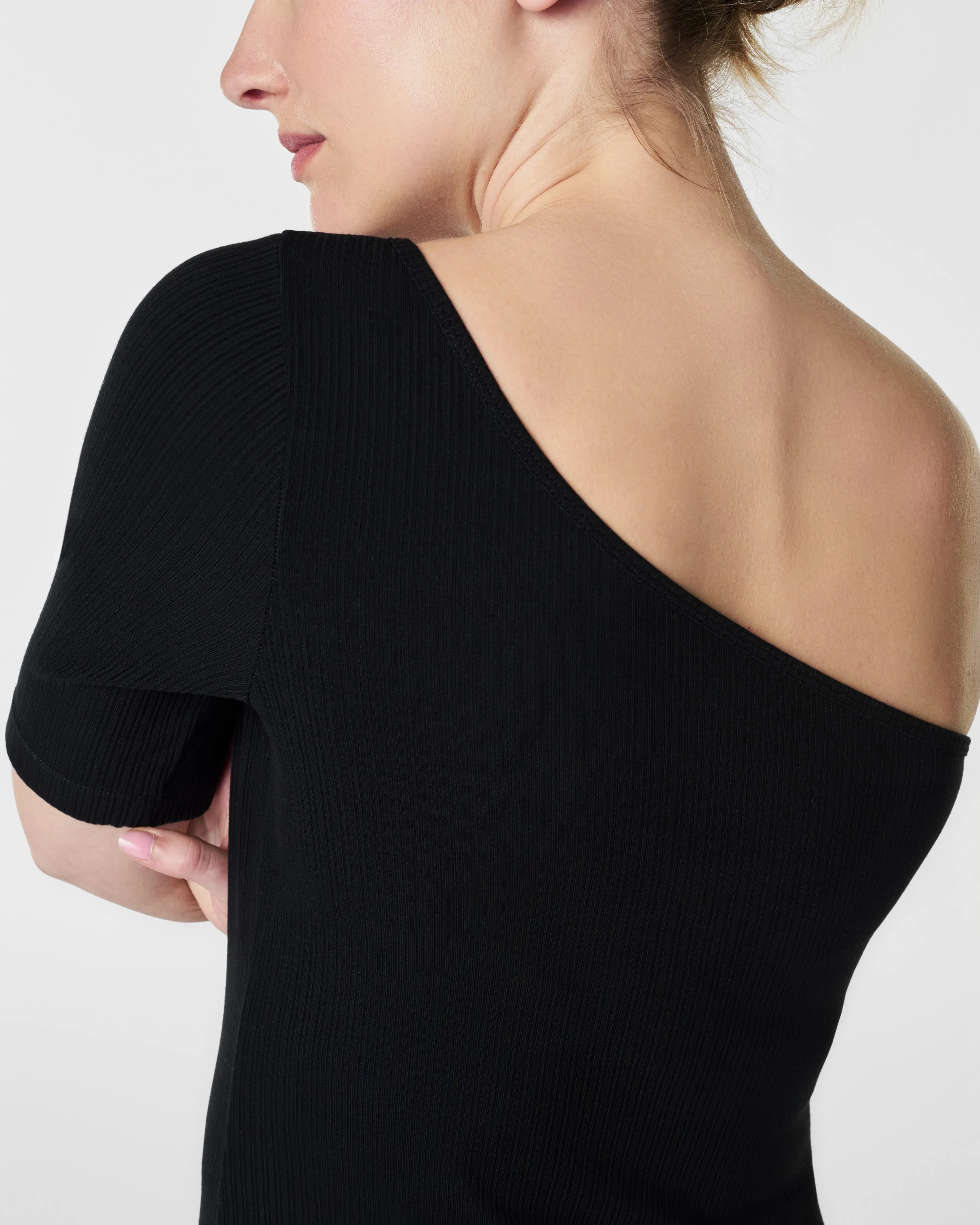 Stretch Rib One-Shoulder Top