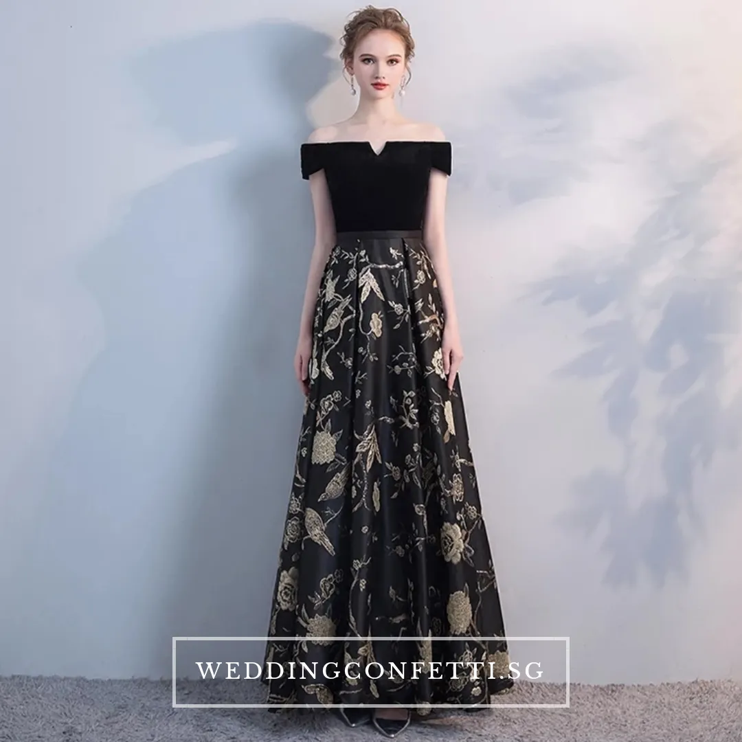 The Jardine Black Embroiderd Lace Off Shoulder Gown