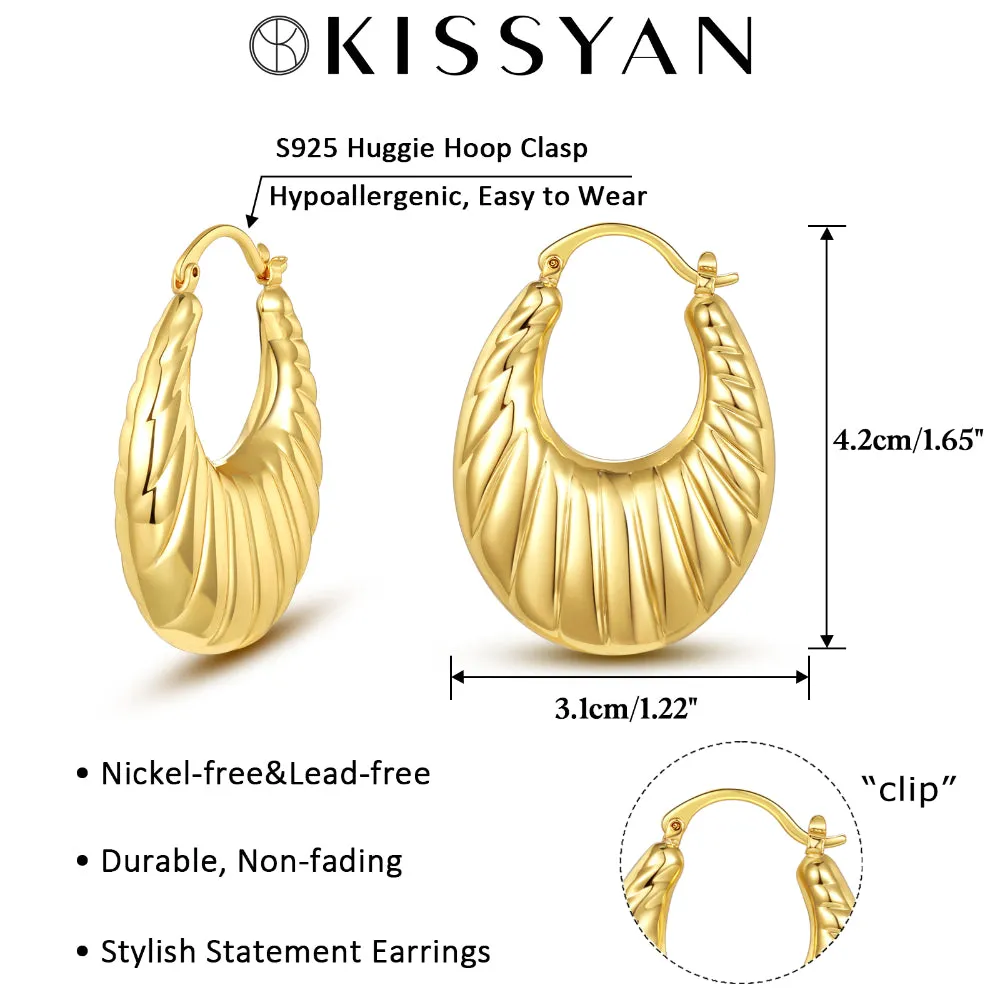 Thick Flat Croissant Hoop Earrings 14K Gold Plated