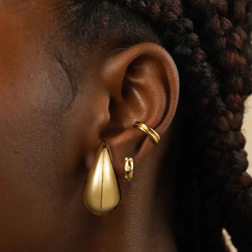 Thick Gold Chunky Hoop Earrings Lightweight Huggie Hoops- Hollow Waterdrop