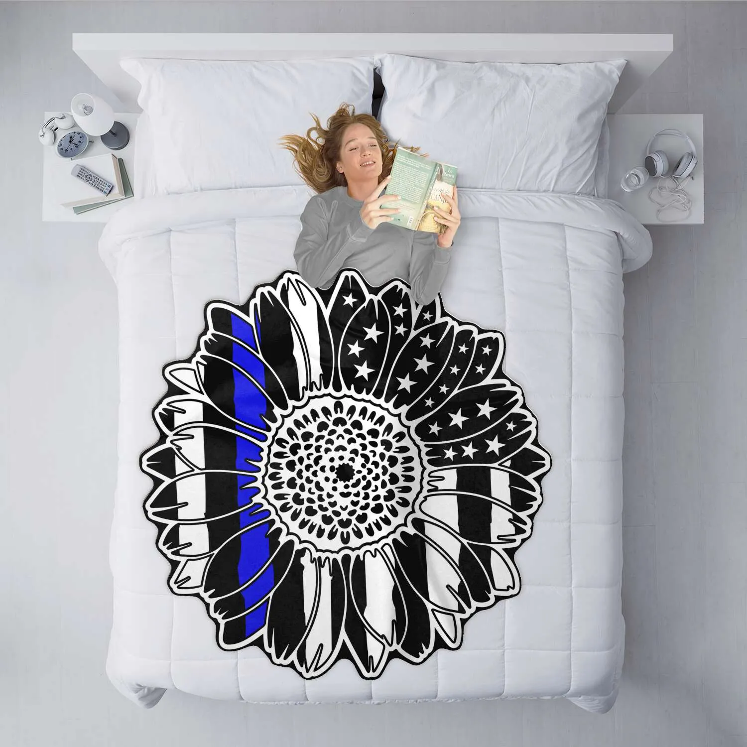 Thin Blue Line Flag Sunflower Freeform Blanket