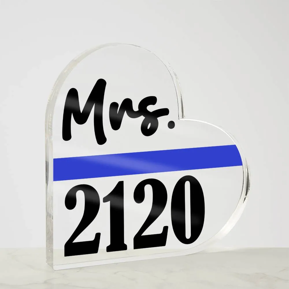 Thin Blue Line Heart Shaped Acrylic Plaque