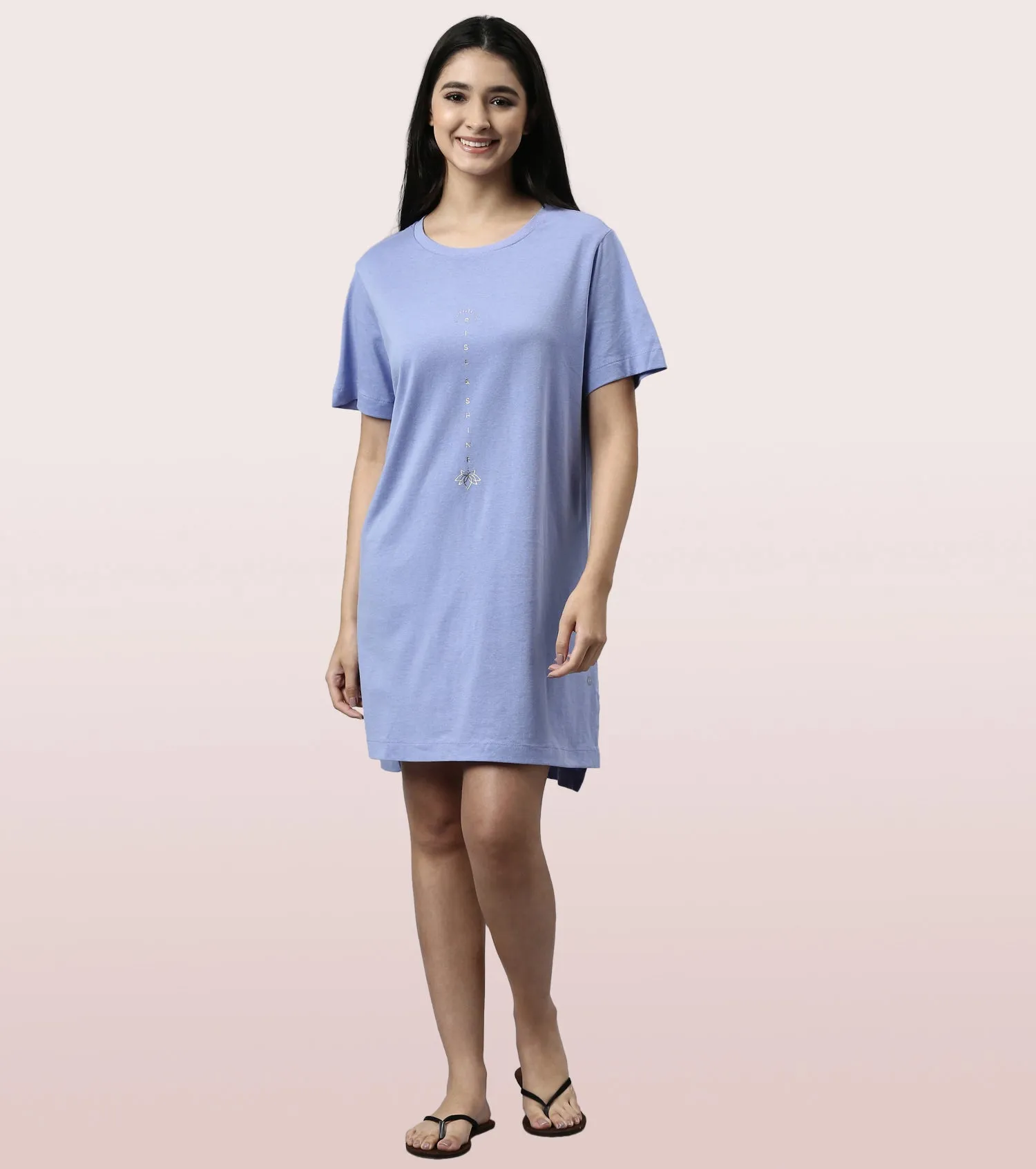 Tunic Tee – Solid | Short Sleeve Tunic Tee With Side Slit & Mindful Graphic