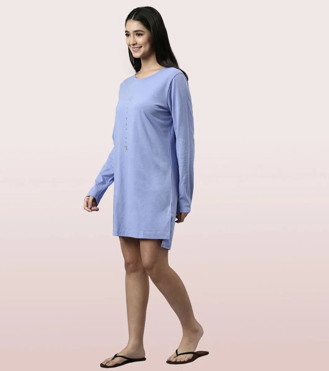 Tunic Tee – Solid | Long Sleeve Tunic Tee With Side Slit & Mindful Graphic