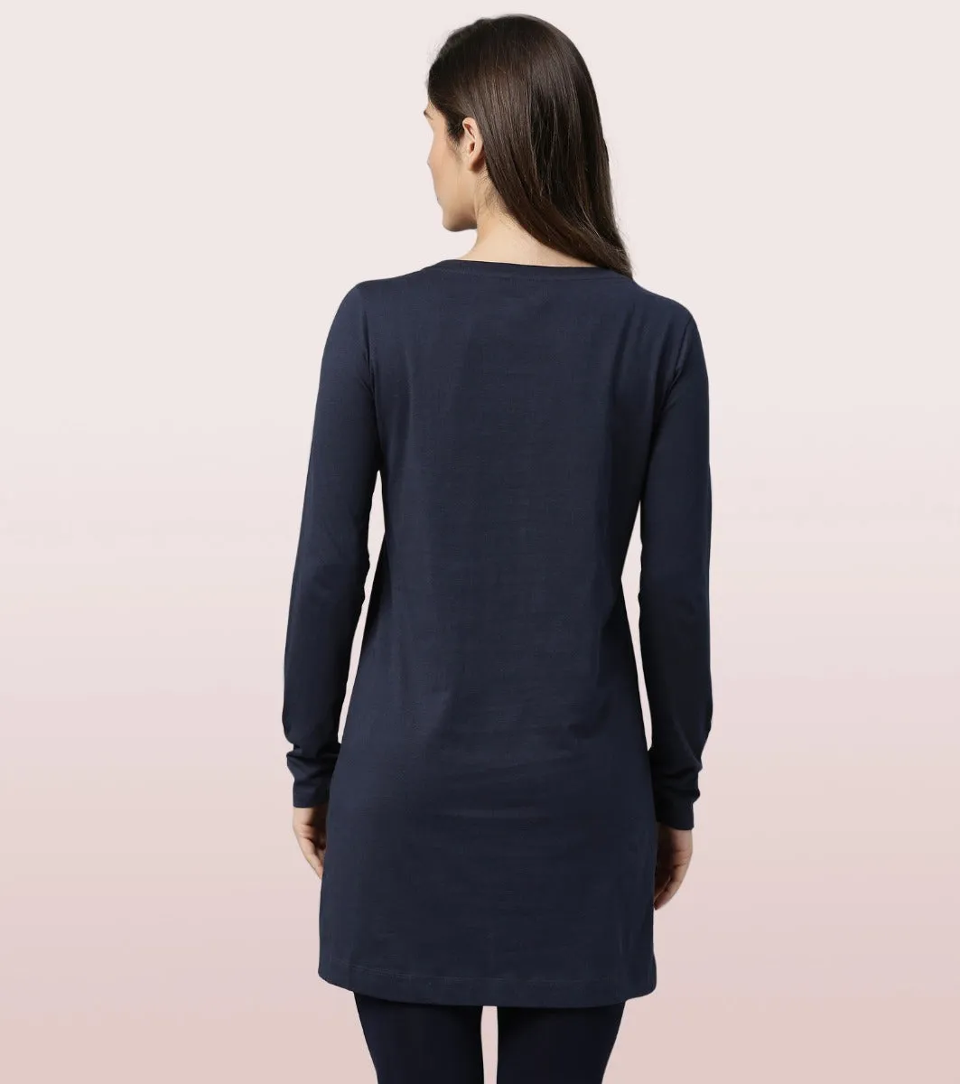 Tunic Tee – Solid | Long Sleeve Tunic Tee With Side Slit & Mindful Graphic