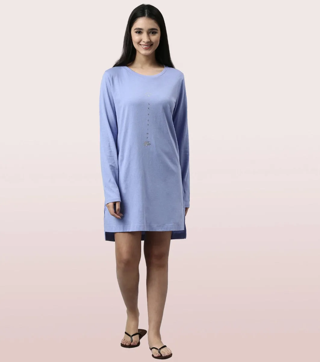 Tunic Tee – Solid | Long Sleeve Tunic Tee With Side Slit & Mindful Graphic