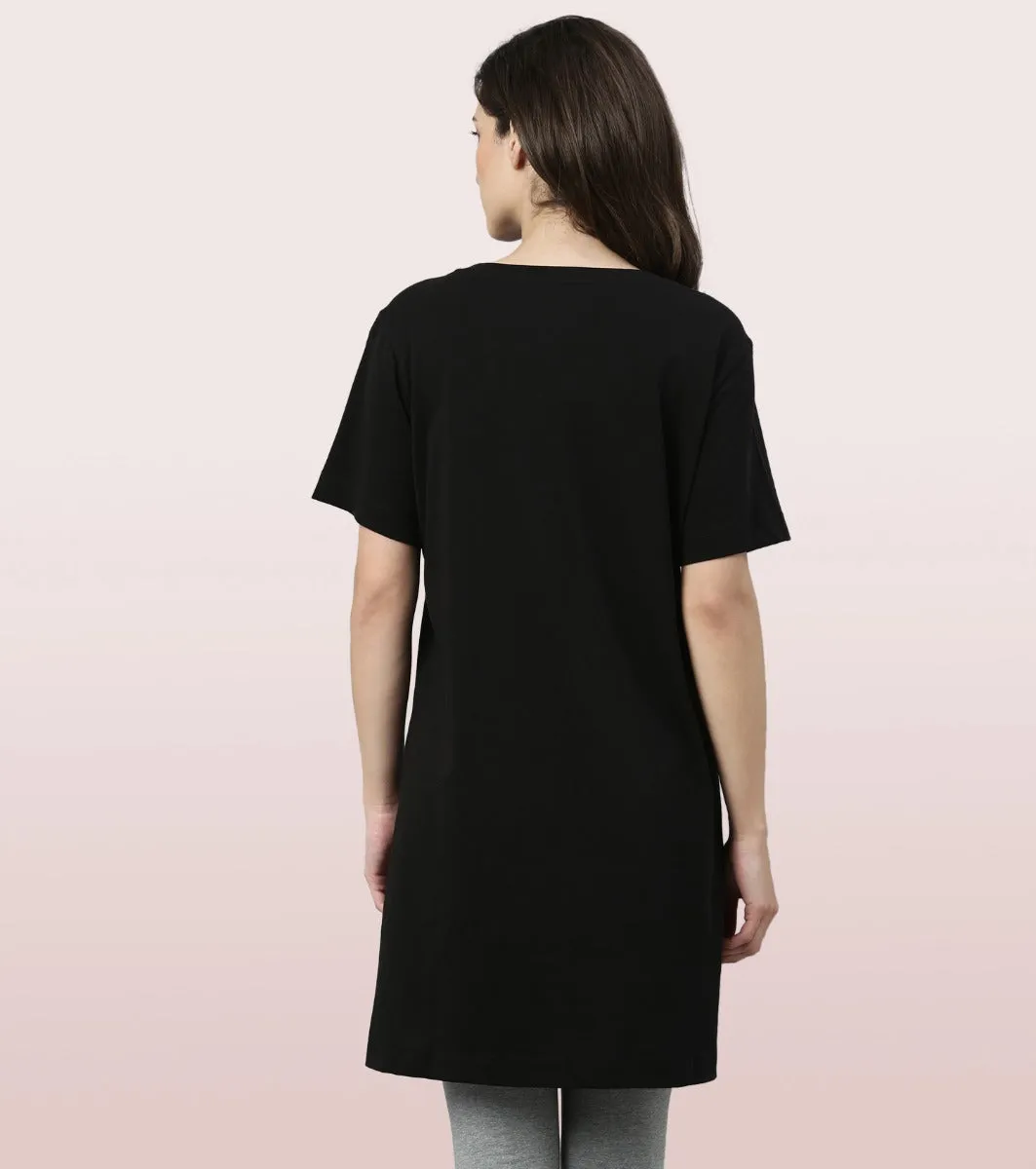 Tunic Tee – Solid | Short Sleeve Tunic Tee With Side Slit & Mindful Graphic