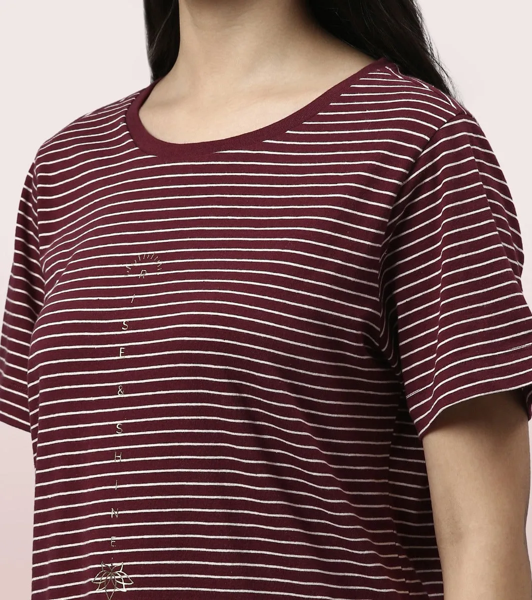 Tunic Tee – Stripes | Short Sleeve Tunic Tee With Side Slit & Mindful Graphic