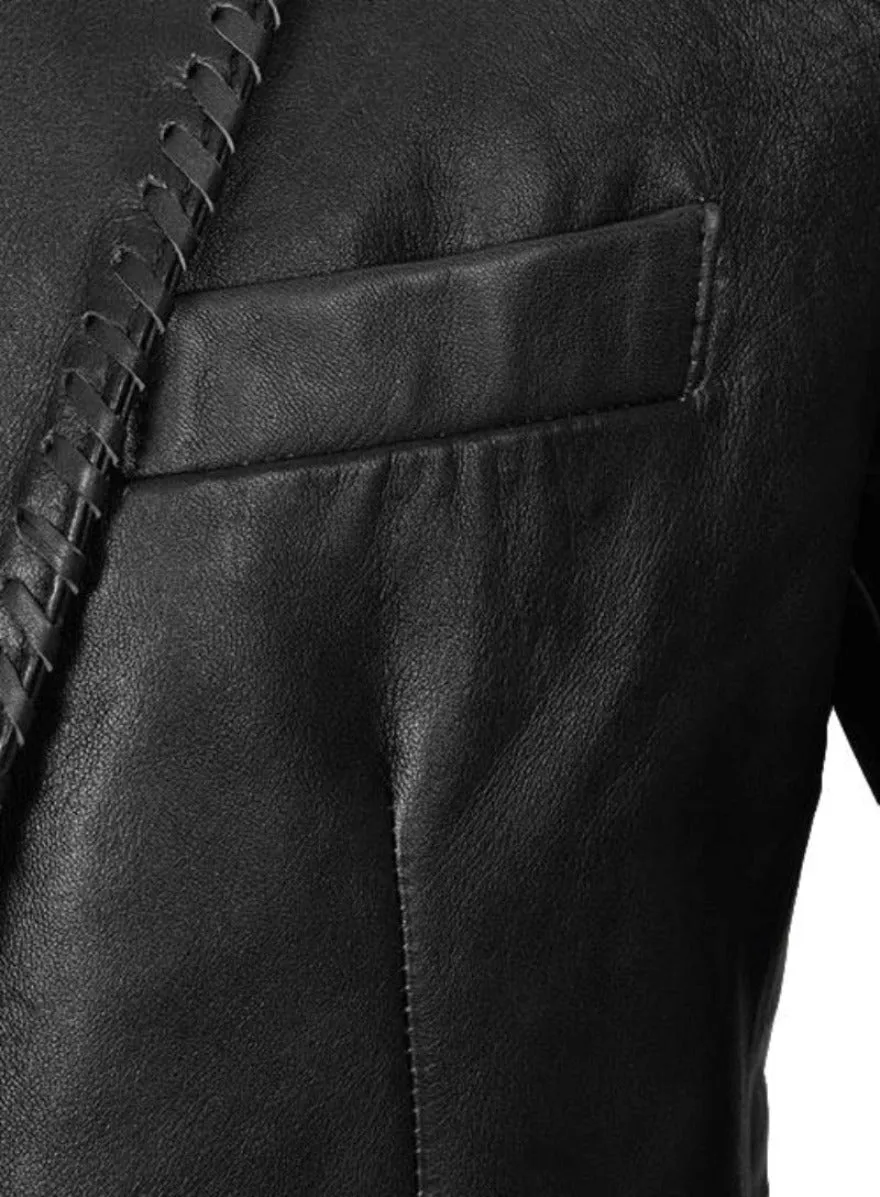 Unique Mens Black Leather Blazer | Laced Lapels, Perfect Fit