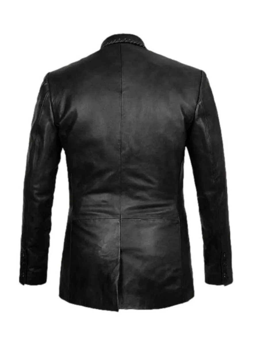 Unique Mens Black Leather Blazer | Laced Lapels, Perfect Fit