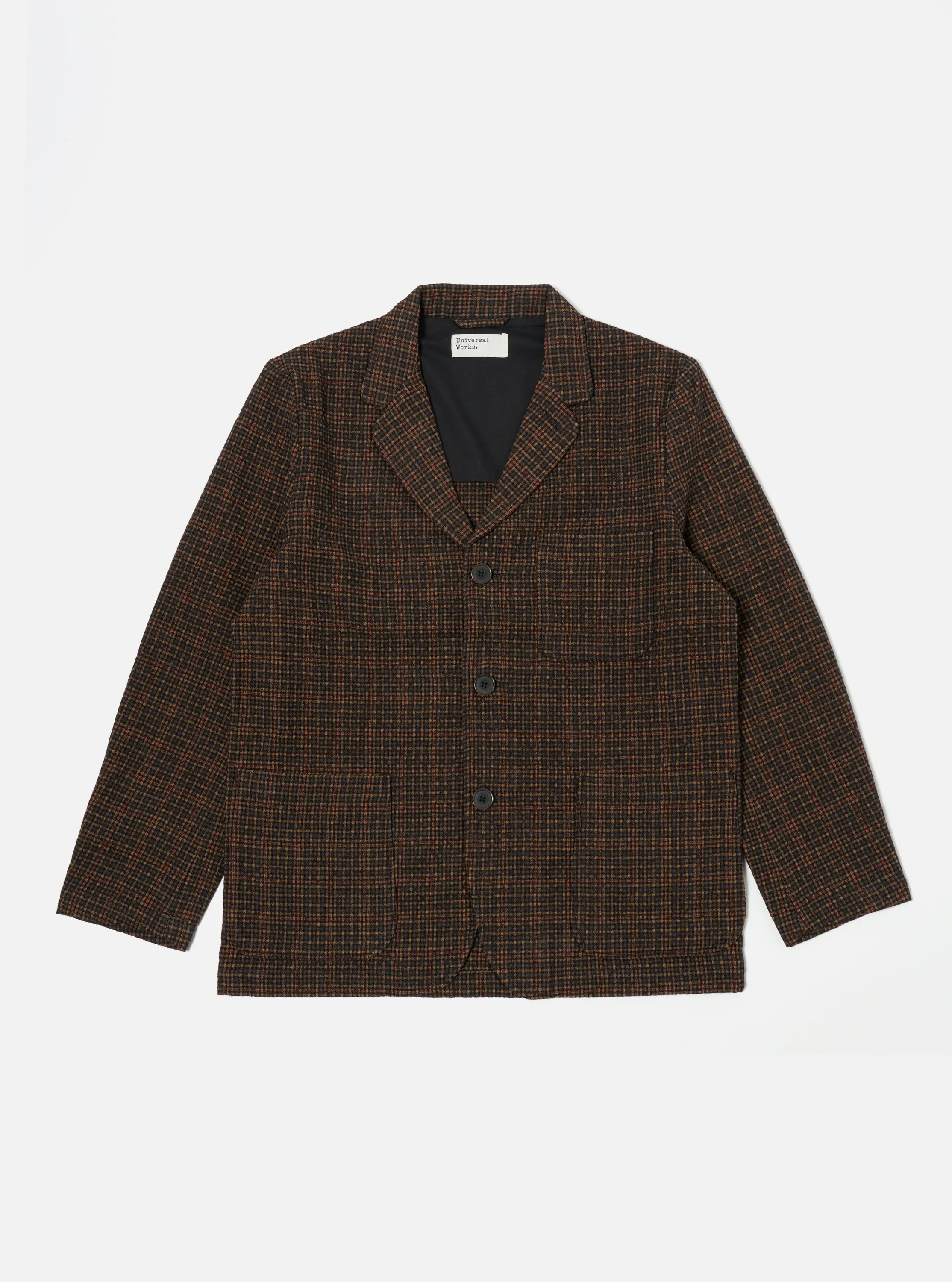 Universal Works Three Button Jacket in Black/Olive Albuquerque Check