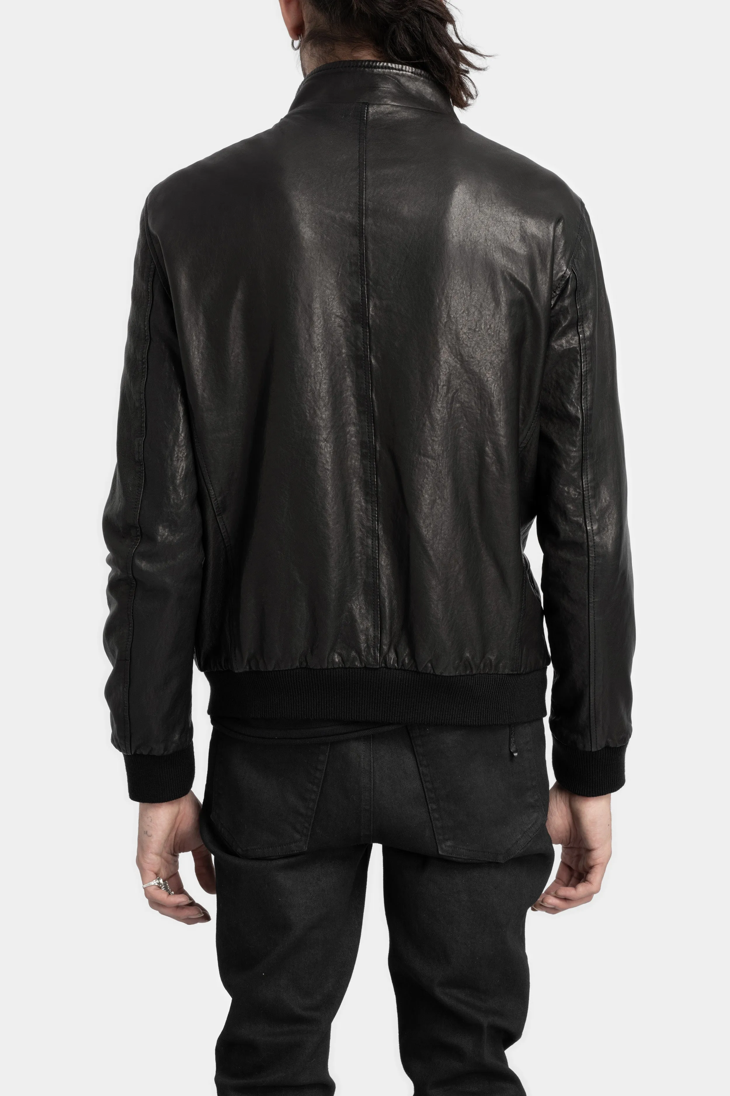 Washed leather bomber jacket