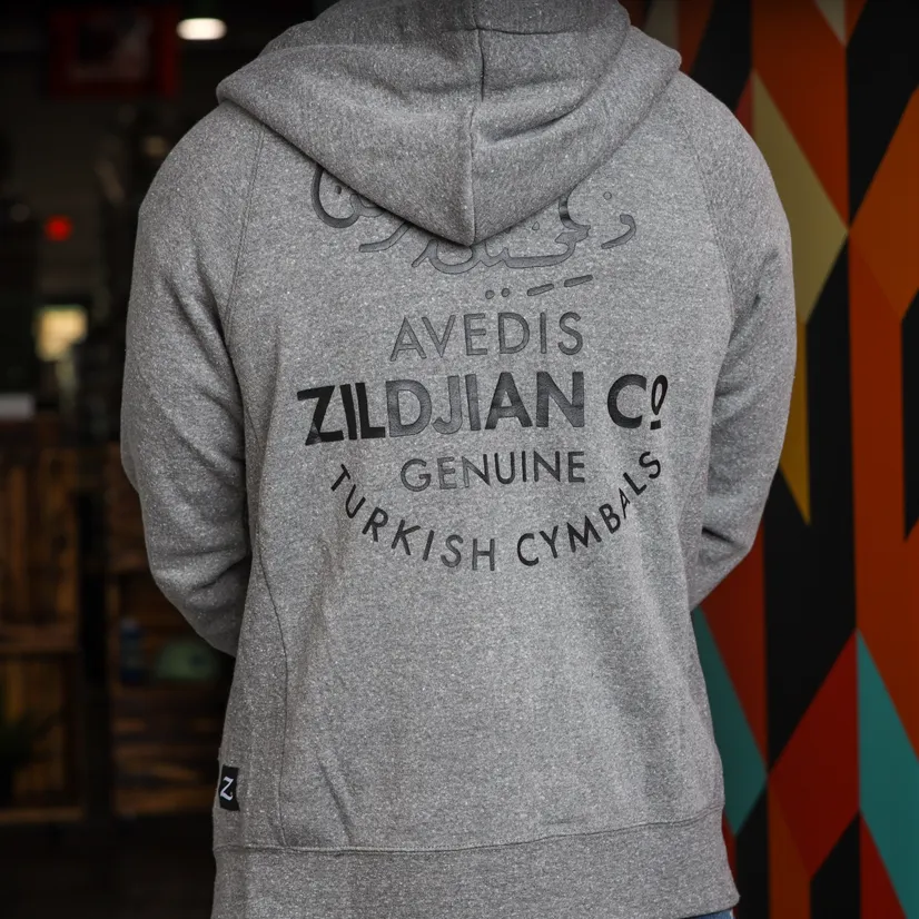 Zildjian Gray Zip Up Logo Hoodie